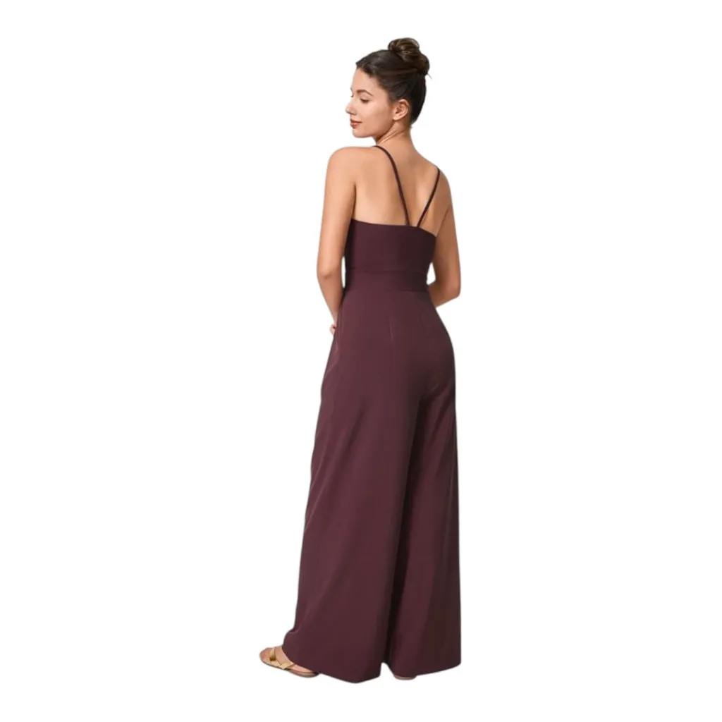 Halara Backless Wide Leg Quick Dry Jumpsuit Size Large Burgundy Amaranth - Image 2