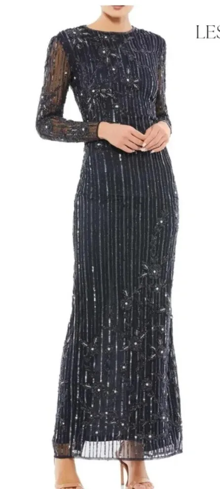 Mac Duggal sequin formal dress high neck illusion navy formal cocktail Sz‎ 8 NWT - Image 2