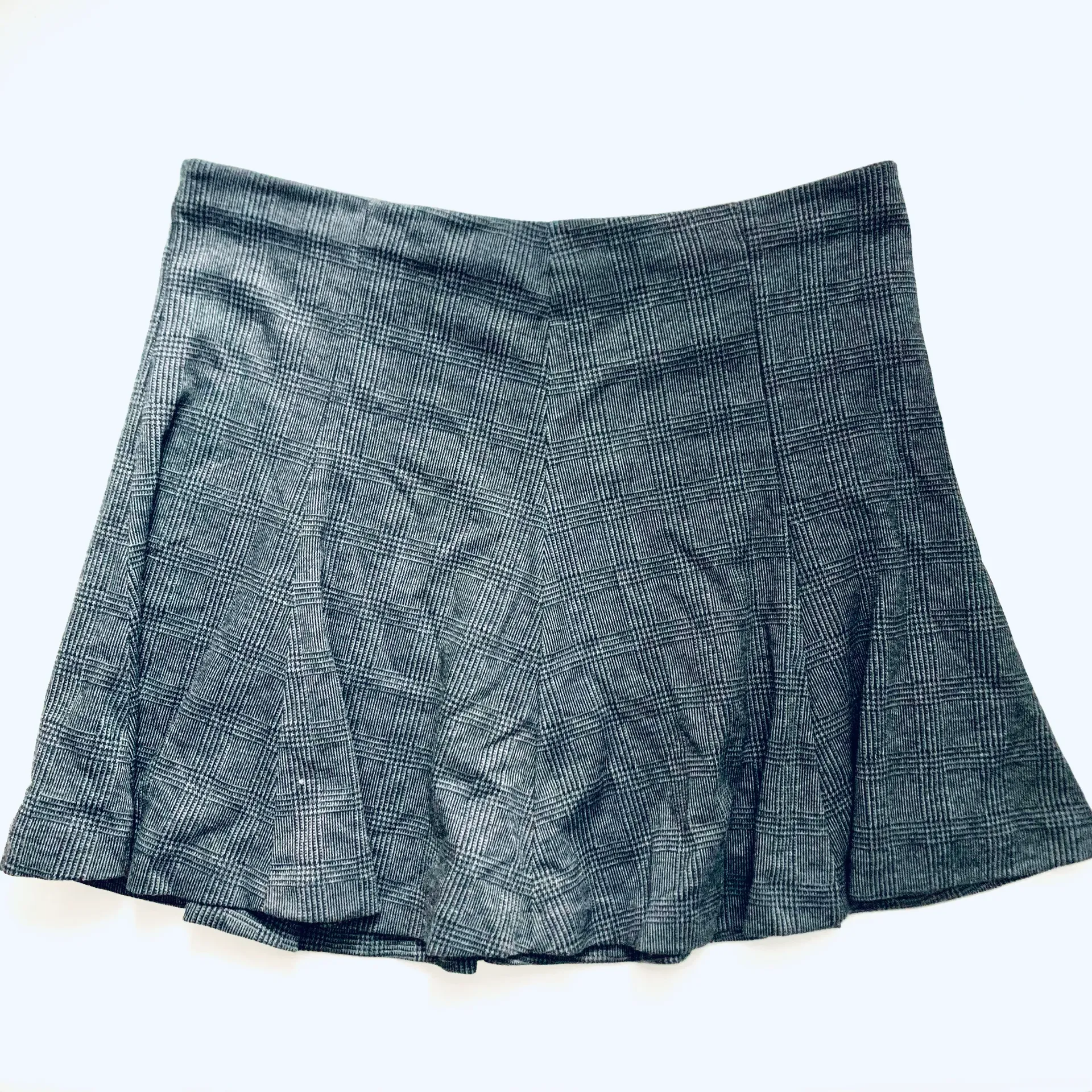 Factory Gray Black Plaid Skater Mini Skirt - Image 3