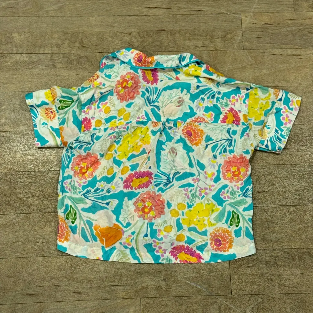 Anthropologie Sisters Gulassa pajama top floral shirt sleeve boxy cropped XS - Image 5