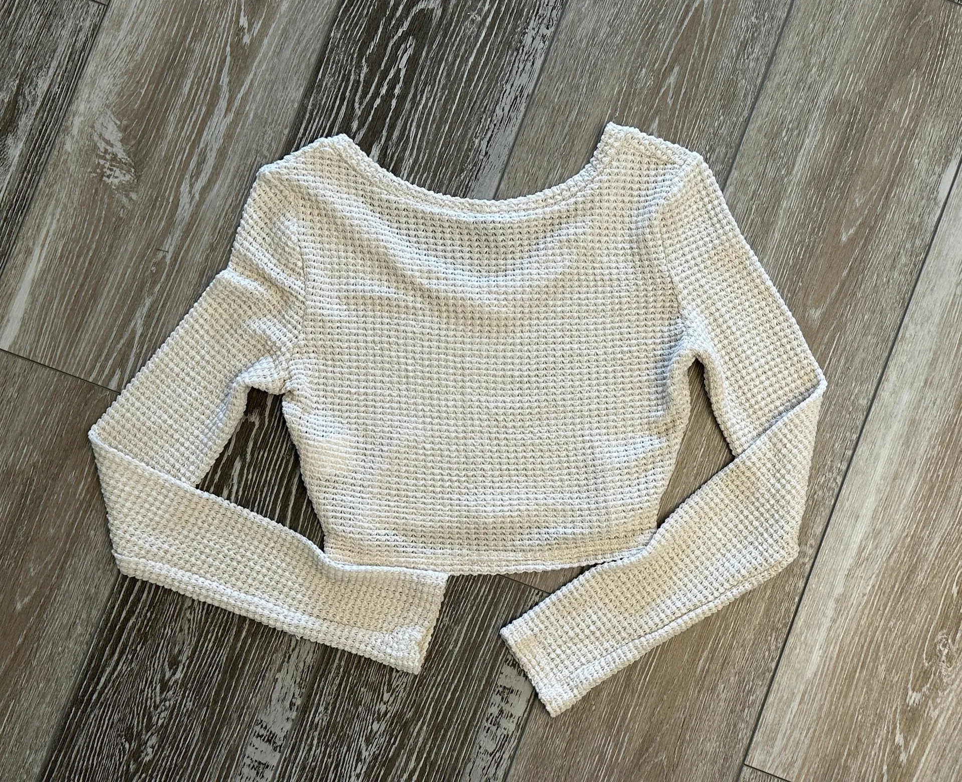 Sz S Long Sleeve Waffle Weave Cream Ivory Knit Top - Image 5