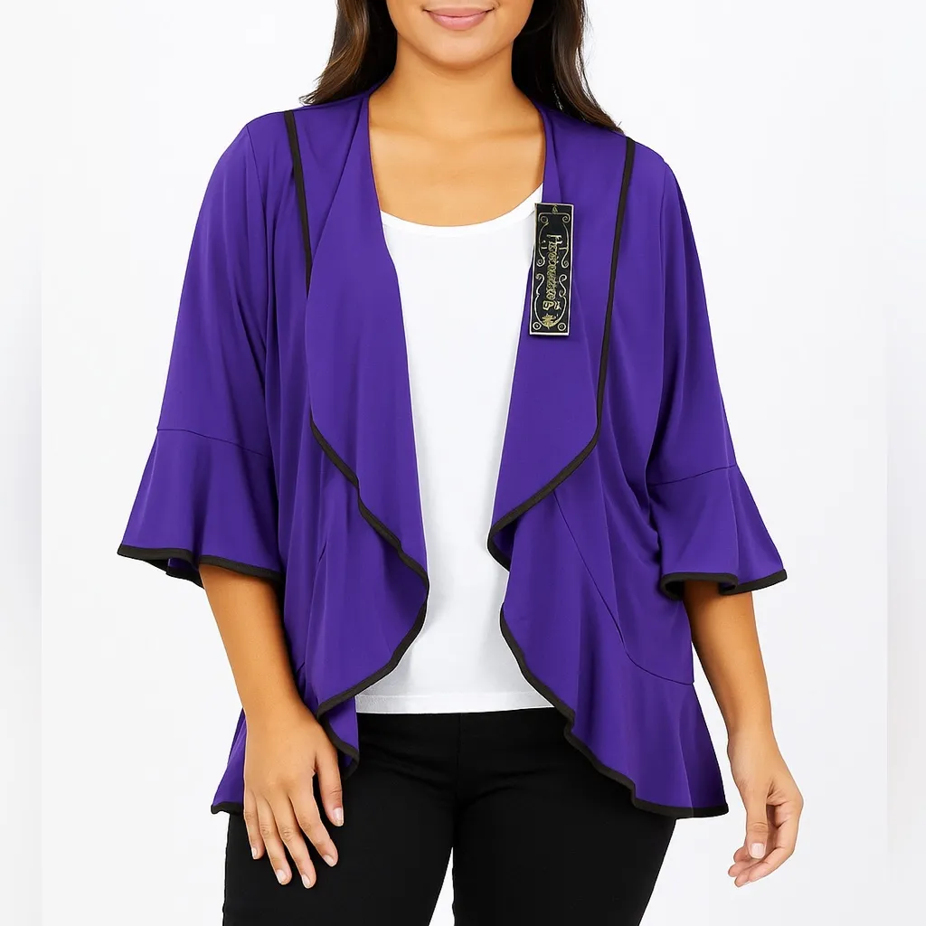 Purple Cardigan Women’s S Short Ruffle Sleeve Open Front Flowy Jacket Whimsical - Image 7
