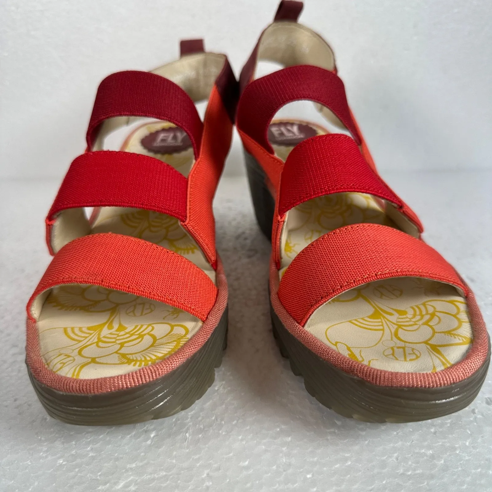 Fly London Yery Wedge Sandals Women's 39 Strappy Open Toe Red Orange 2.5" Heel - Image 3