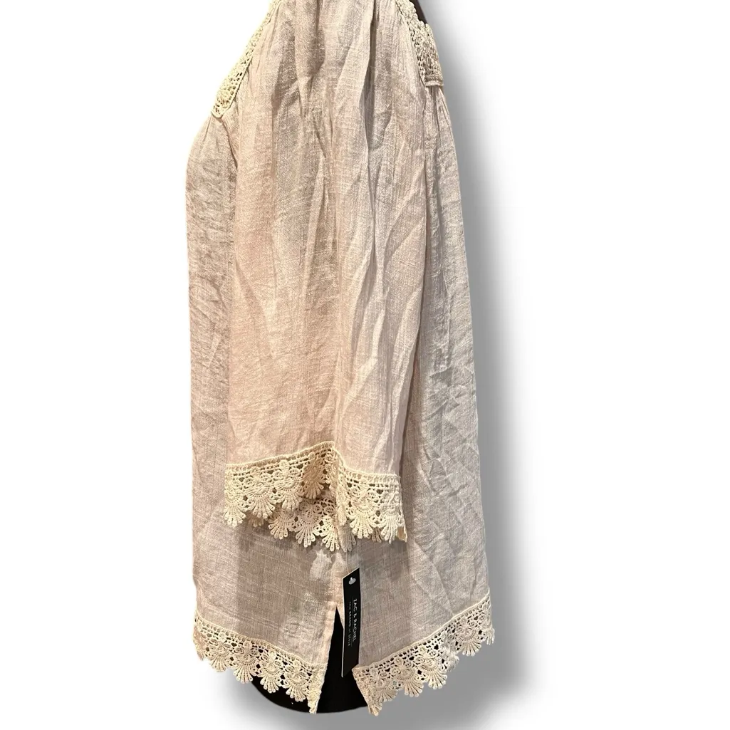 NWT ZAC & RACHEL Boho Peasant Gauzy Flowy Square Neck Blouse Women’s Med Gauze - Image 3