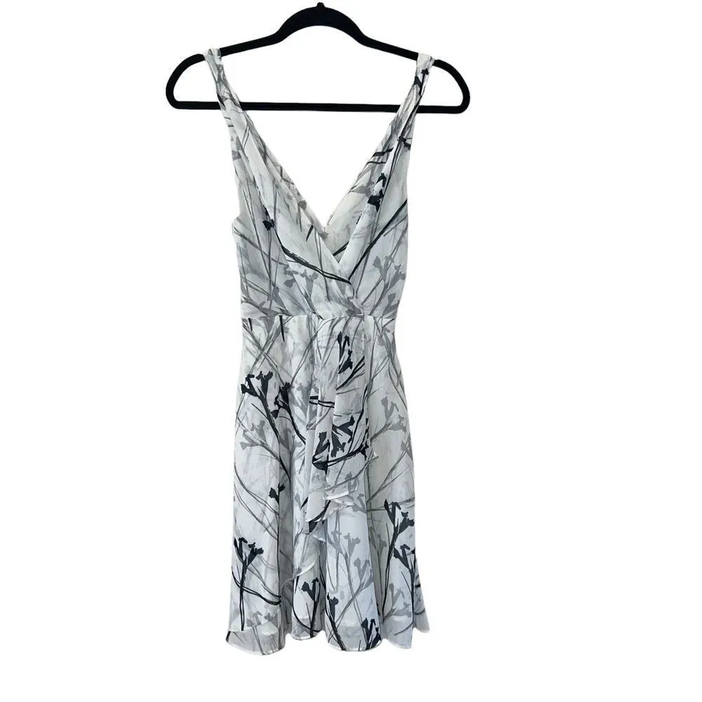 REISS Floral Black White Faux Wrap Mini Dress 2 - Image 5