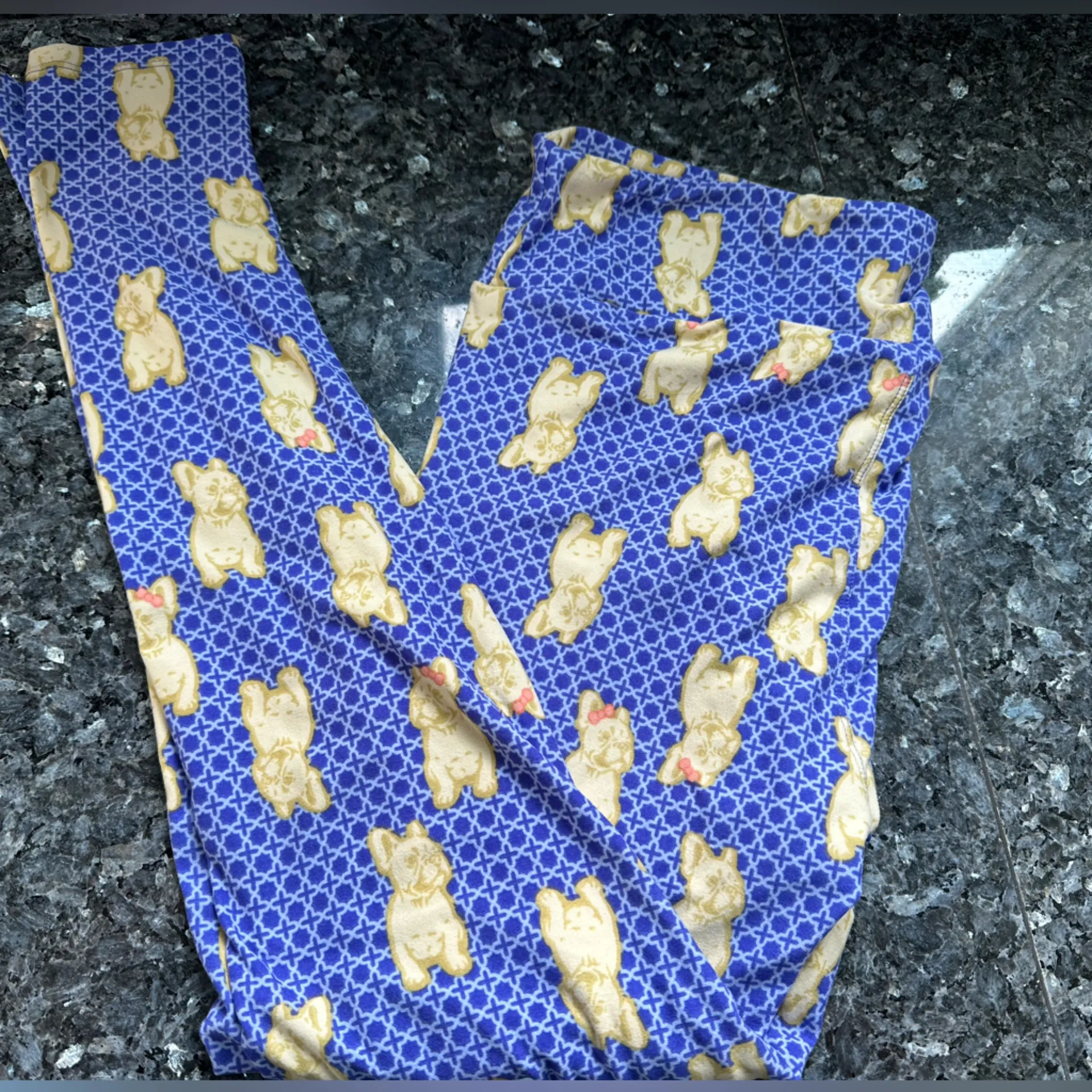 LuLaRoe Purple Blue Cream French Bulldog Puppy Leggings Women’s Plus Size 1X TC - Image 10