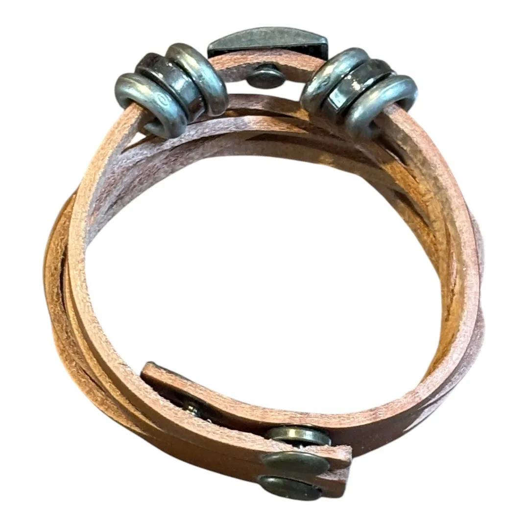 Brown Braided Leather Wrap Bracelet Silver Tone‎ Metal Accents Adjustable Snap - Image 7