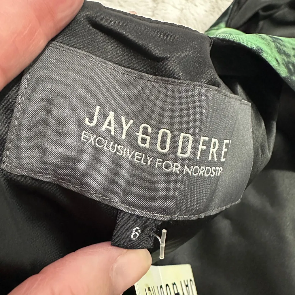 Jay Godfrey Size 6 Green Black Abstract Sheath Dress Cocktail Party City Wedding - Image 8