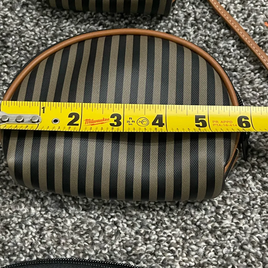 Vintage Allan Edward Black Brown Striped Crossbody Shoulder Bag Purse Wallet - Image 11