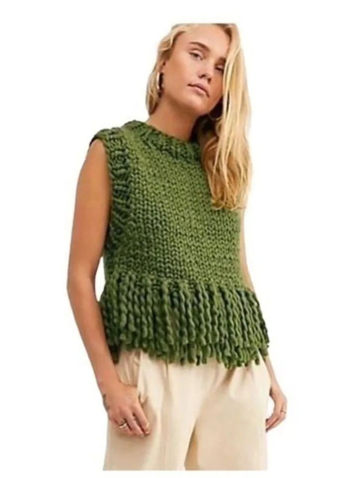 Rare Free People X Loopy Mango Merino Wool Fringe Vest One Size - Image 6