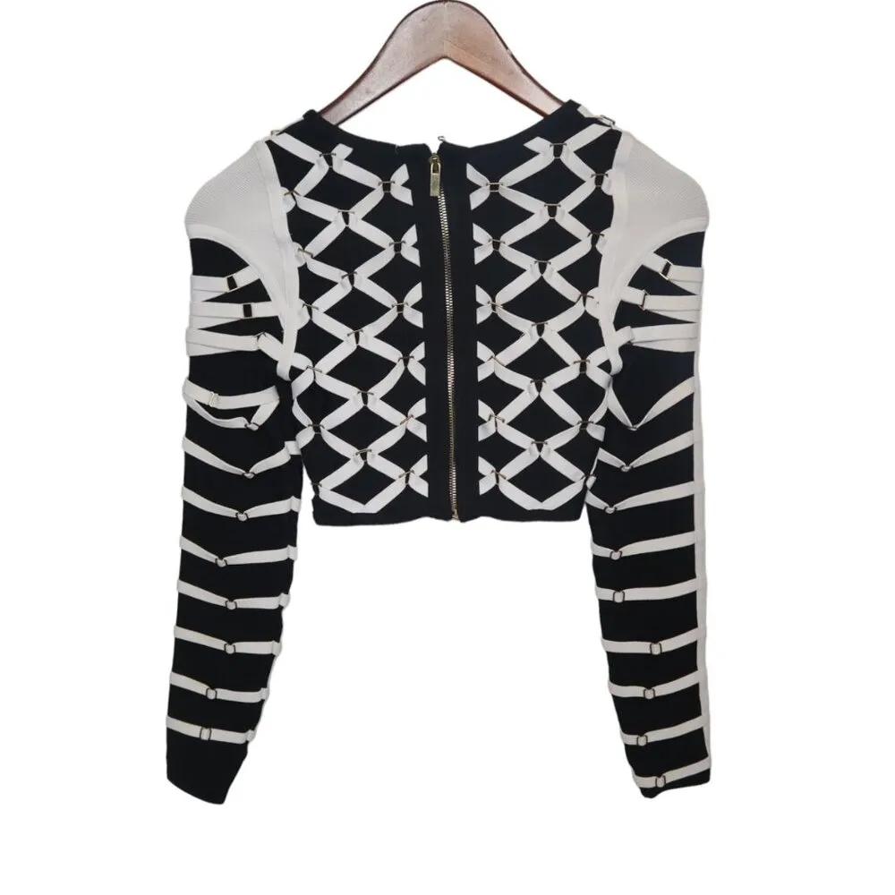 Settledown Women's Small 2 Pc Set, High Waist Skirt & Cropped Jacket Black White - Image 7