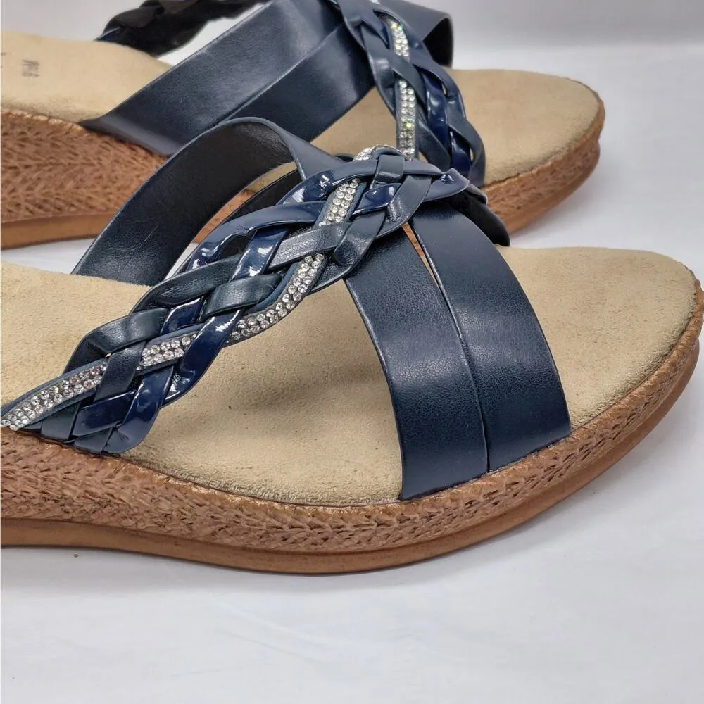 Tuscany Easy Street Italian Wedge Sandal 9.5M Blue Slip On Casual Slides Shoes Size 9.5 - Image 4