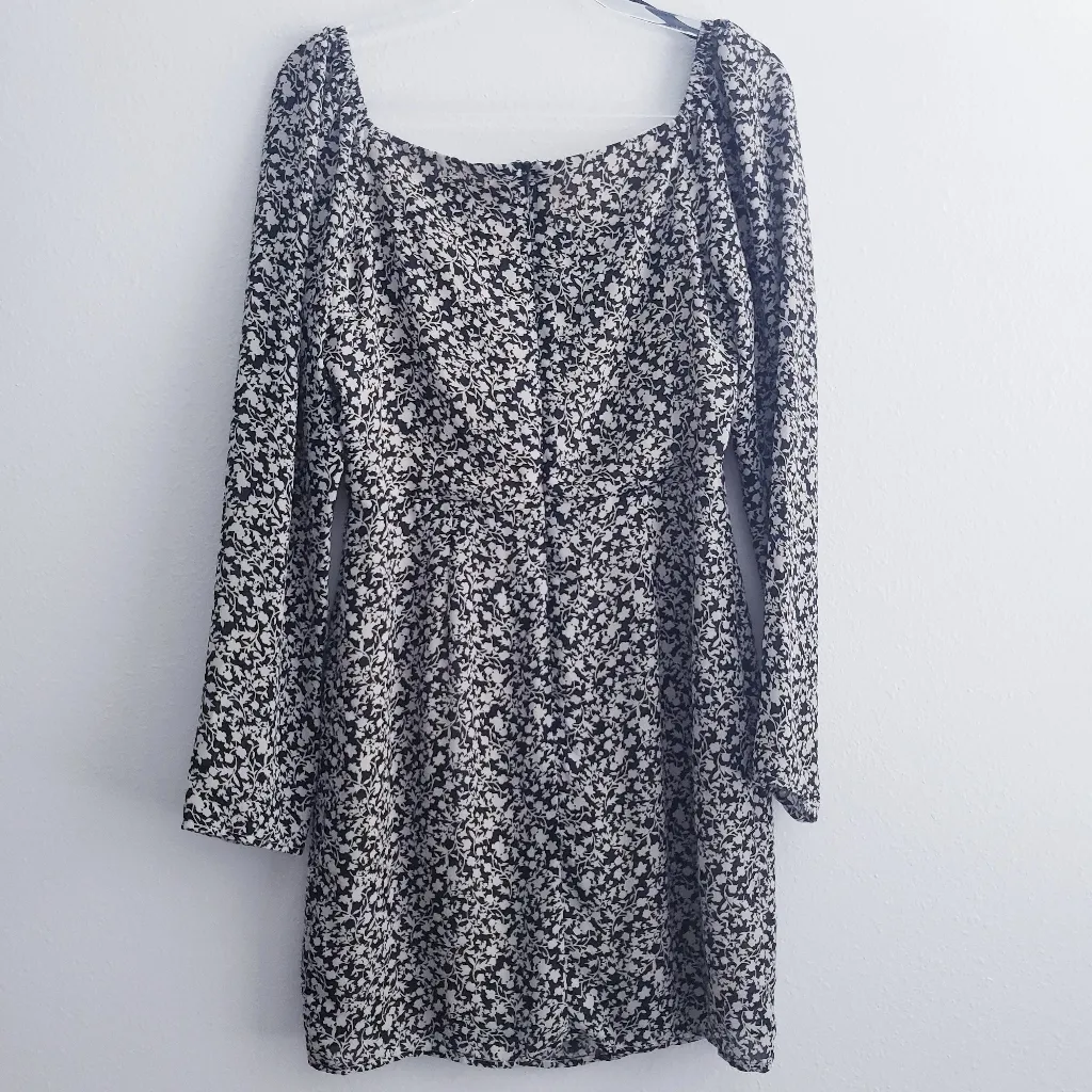 Lulu's Floral Long Sleeve Square Neckline Mini Dress Black - Image 7