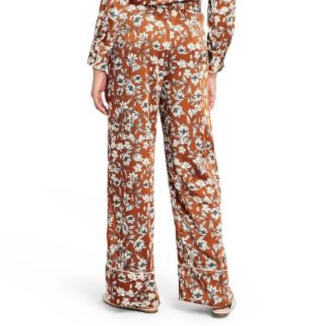 La Ligne For Target Trousers Pants Size Small Floral Wide Leg Brown White NWT - Image 2