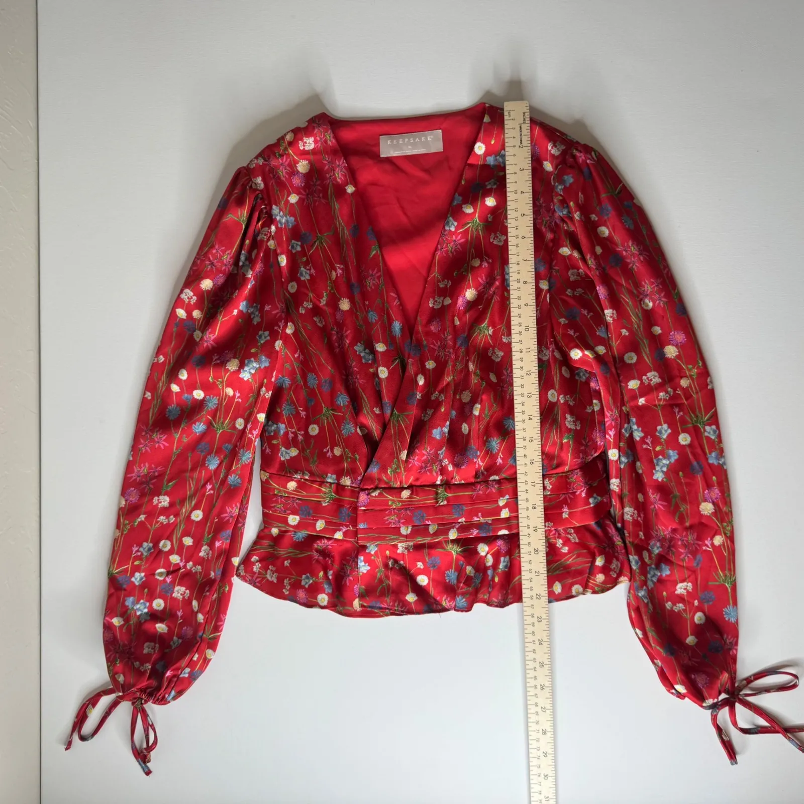 Keepsake Floral Wrap Blouse Size‎ XL Red Long Sleeve Peplum Romantic Feminine - Image 11