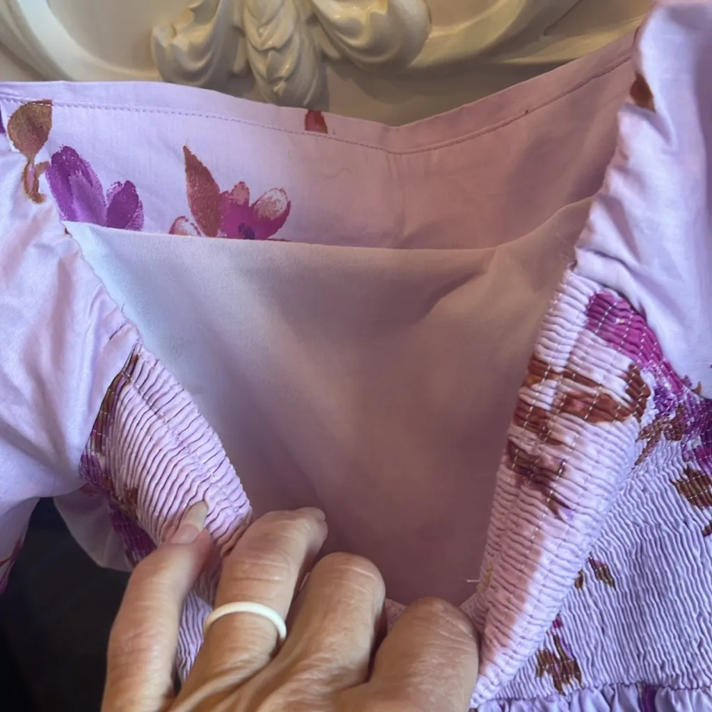 Flying Tomato Lavender Purple Floral Tie Sash Puffed Sleeve Long Dress New - Image 11