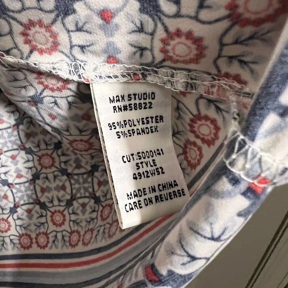 Max Studio Blue and Red Patterned Dress Like New - Image 5