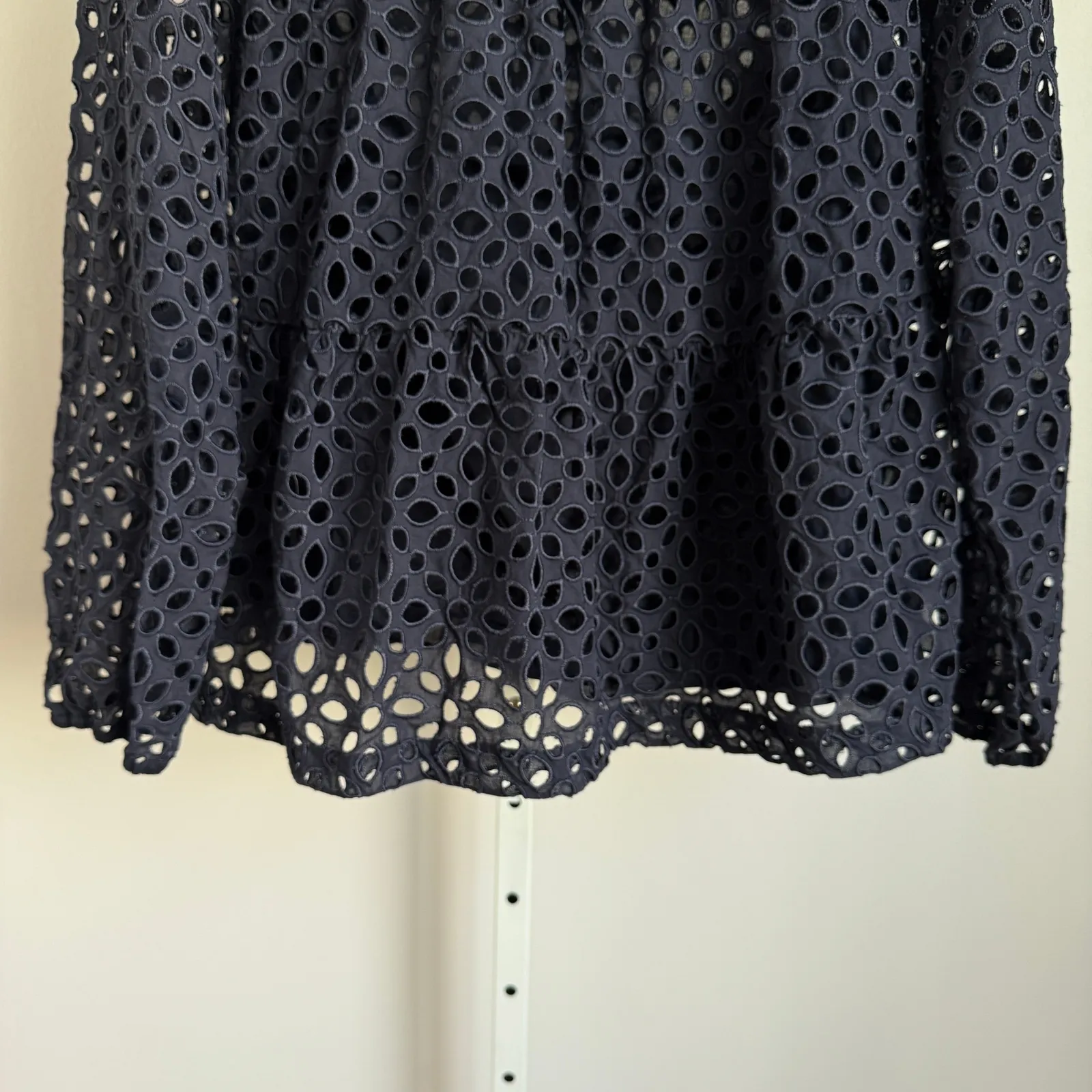 J. Crew Eyelet Top Blouse Womens‎ XXL Navy Blue Long Sleeve Tie Neck New - Image 6