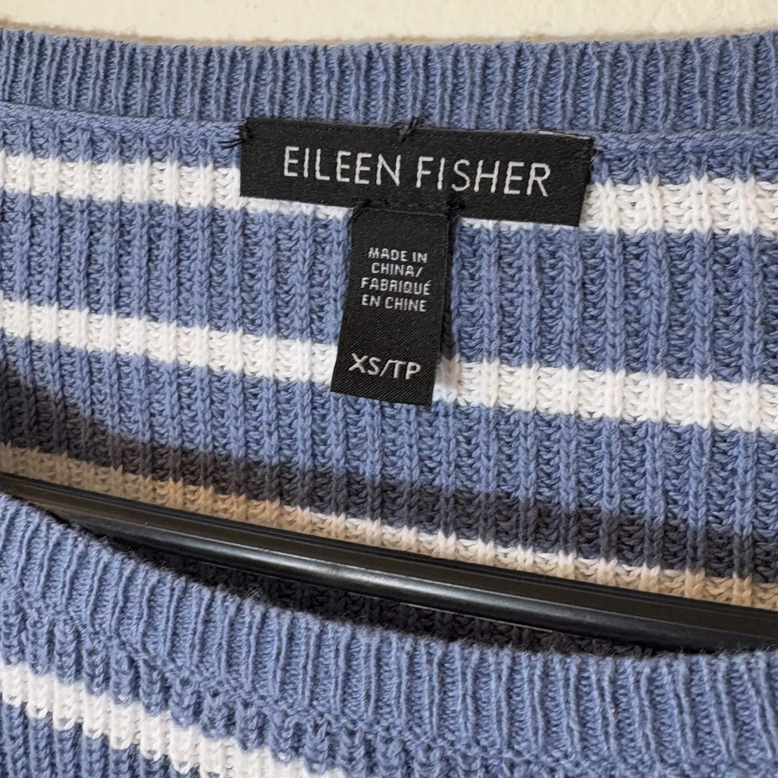 Eileen Fisher Striped‎ Organic Cotton Hemp Knit Sweater Top XS Blue White - Image 2