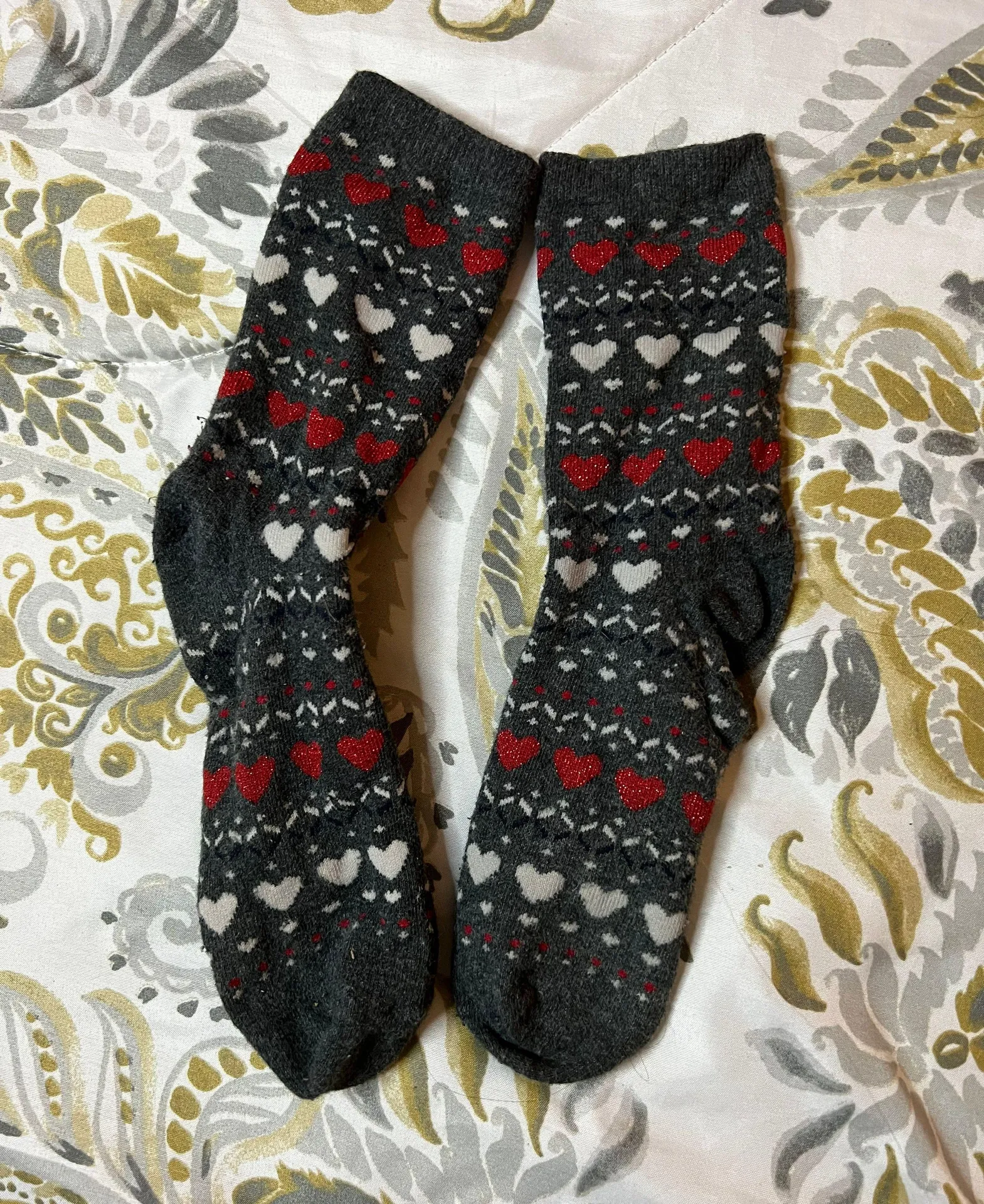 Grey Heart Design Knitted Winter Socks Gray - Image 2