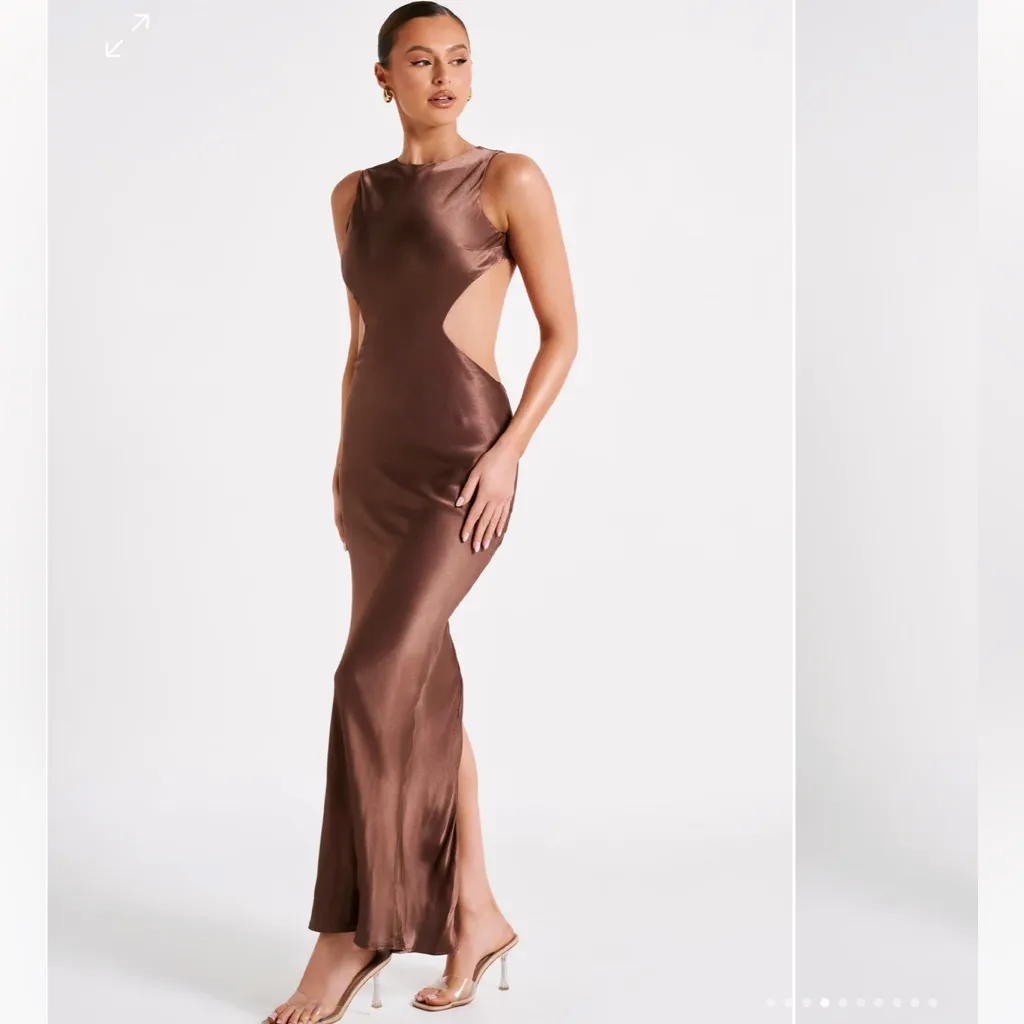 Meshki Satin Cutout Dress in Mocha - Image 4
