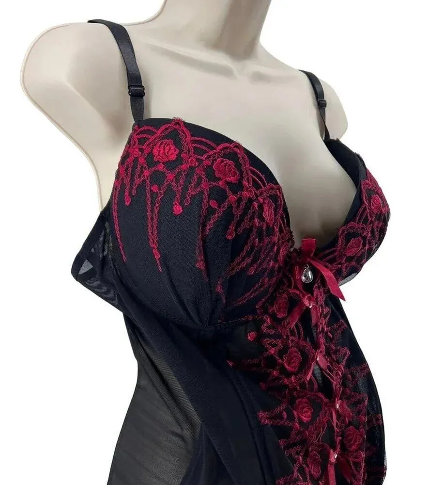 Just Sexy Lingerie Sheer Black Red Lace Lingerie Bustier Womens Size 3X - Image 5