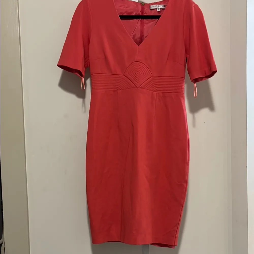 Trina Turk Red Sheath Mini Dress V-Neck Short Sleeve - Image 4