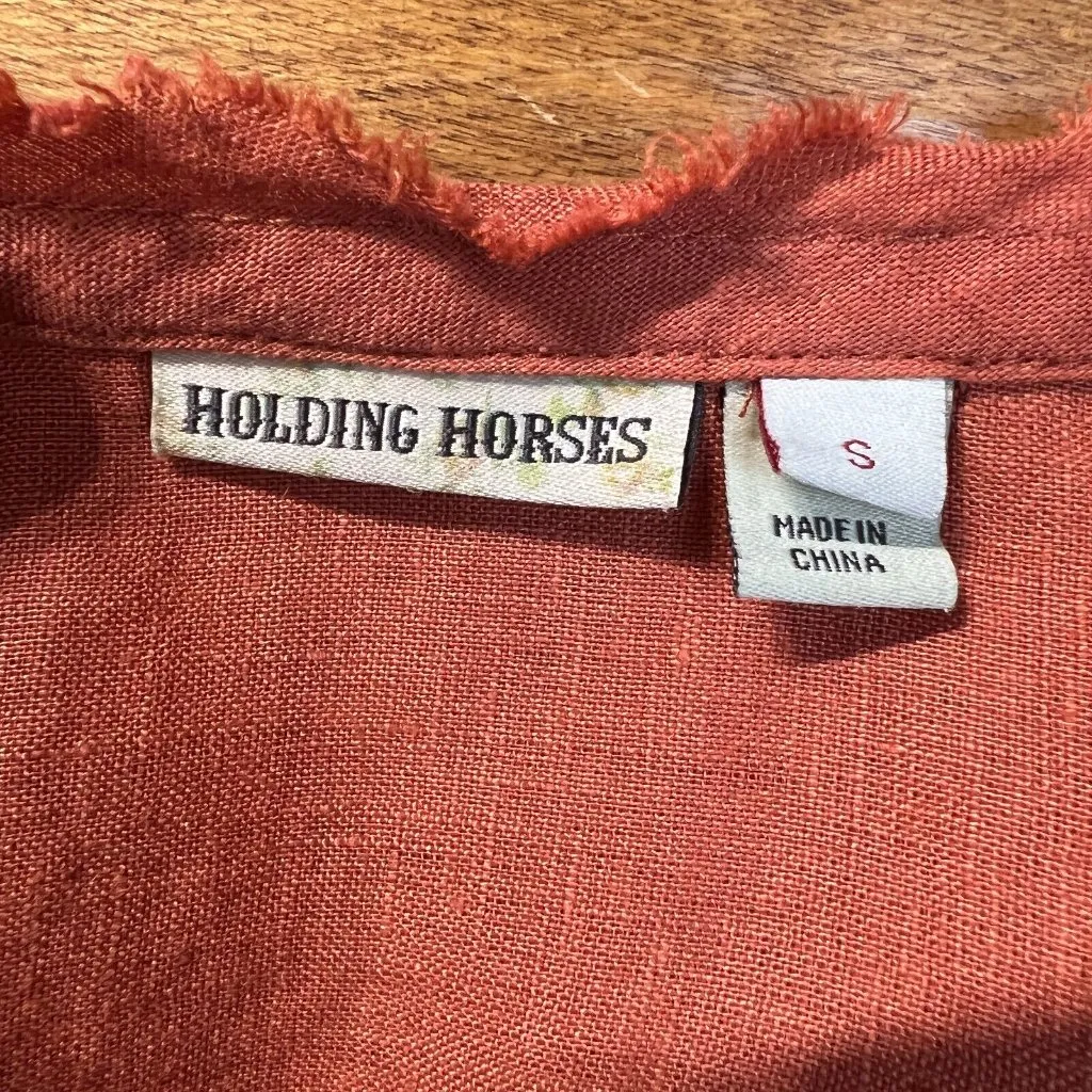 Anthropologie Holding‎ Horses Tunic Top Small Ginnie Linen 3/4 Puff Sleeve - Image 10