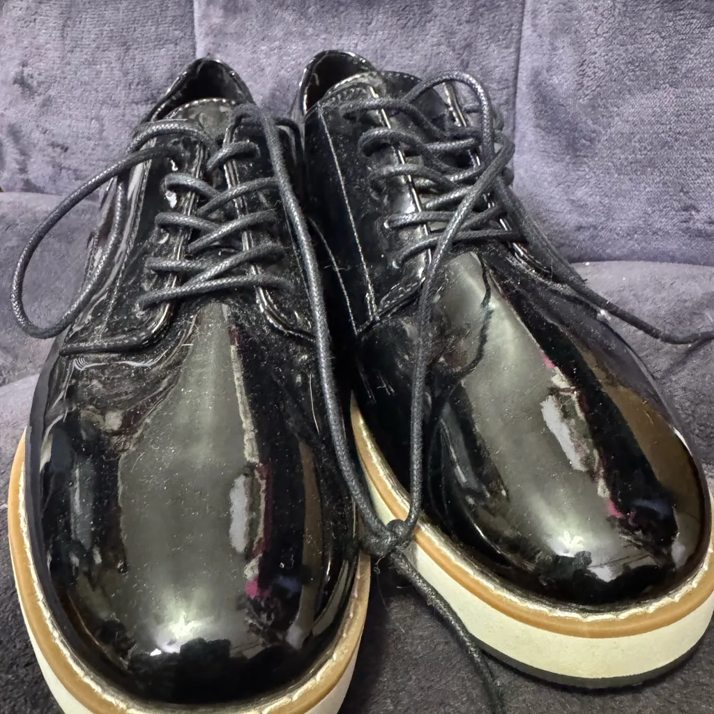 Apt 9 Black Platform Lace Up Faux Patent Leather Shoes 8.5 - Image 12