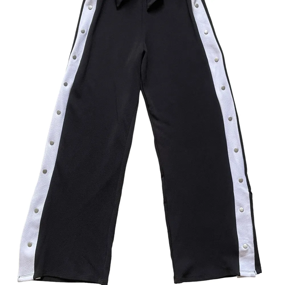 Derek Heart Black Jumpsuit Women’s Size M Side White Stripe Belted Sleeves - Image 5