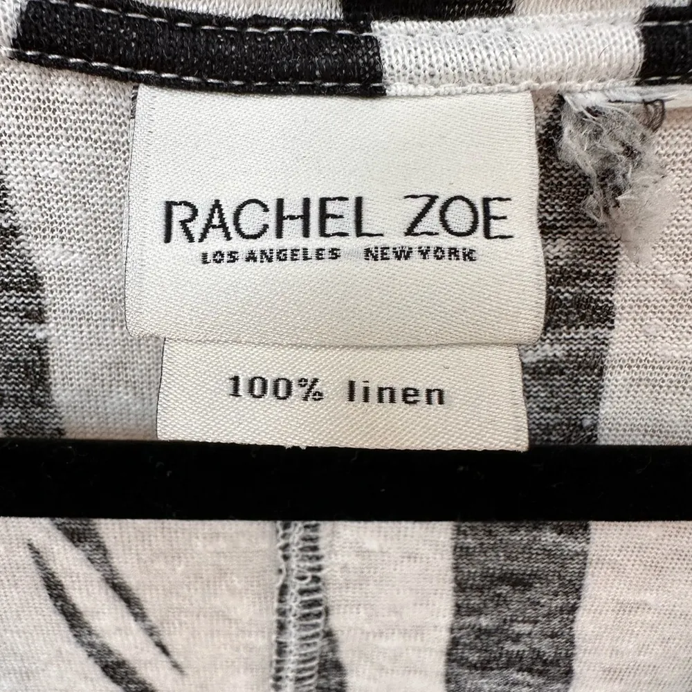 Rachel Zoe Women's Y2K Zebra Print Top 100% Linen 3/4 Sleeves Lightweight V Neck - Image 4