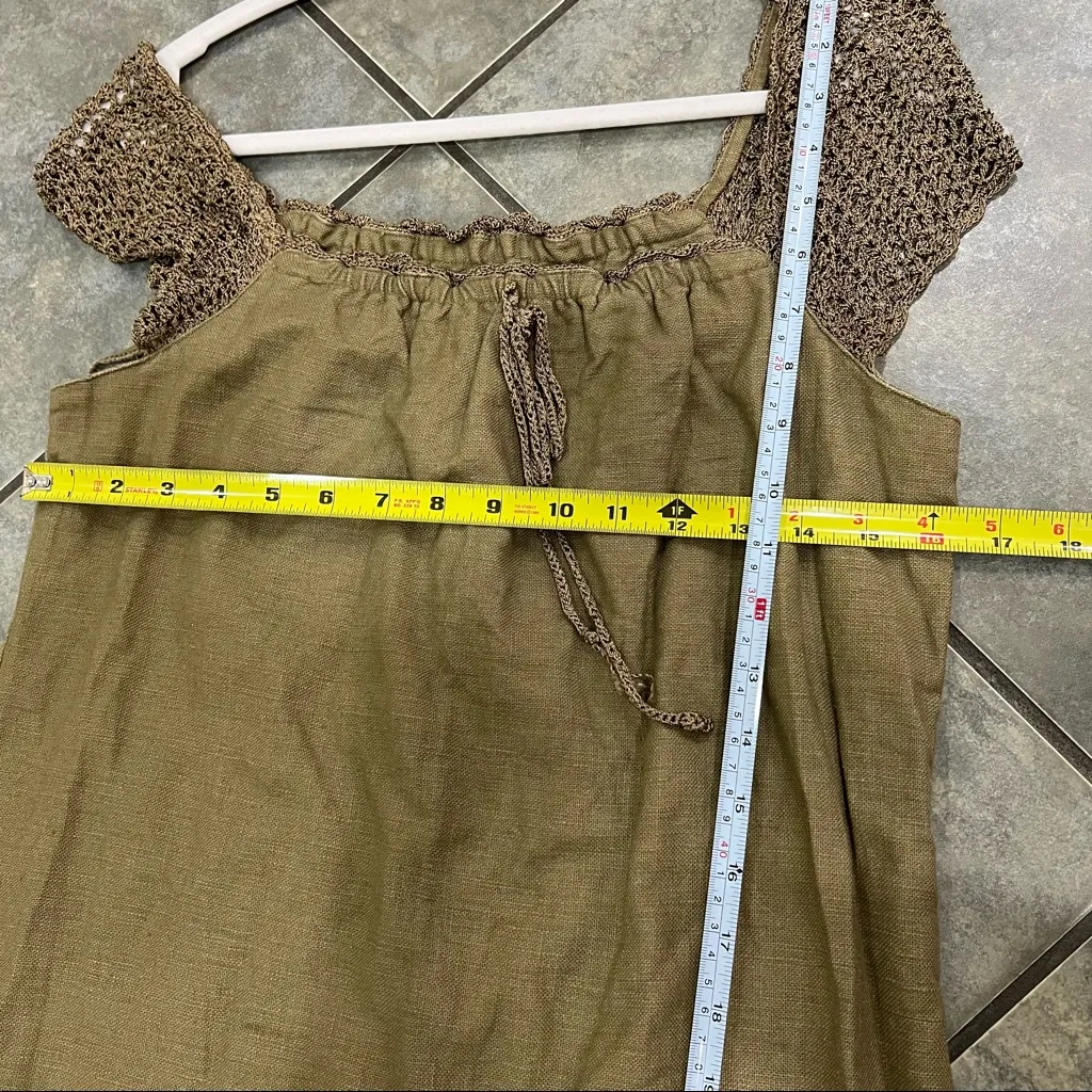 Saint Tropez West Carole Little Crochet Dress Linen Green Khaki Maxi SZ 6 Fairy - Image 9