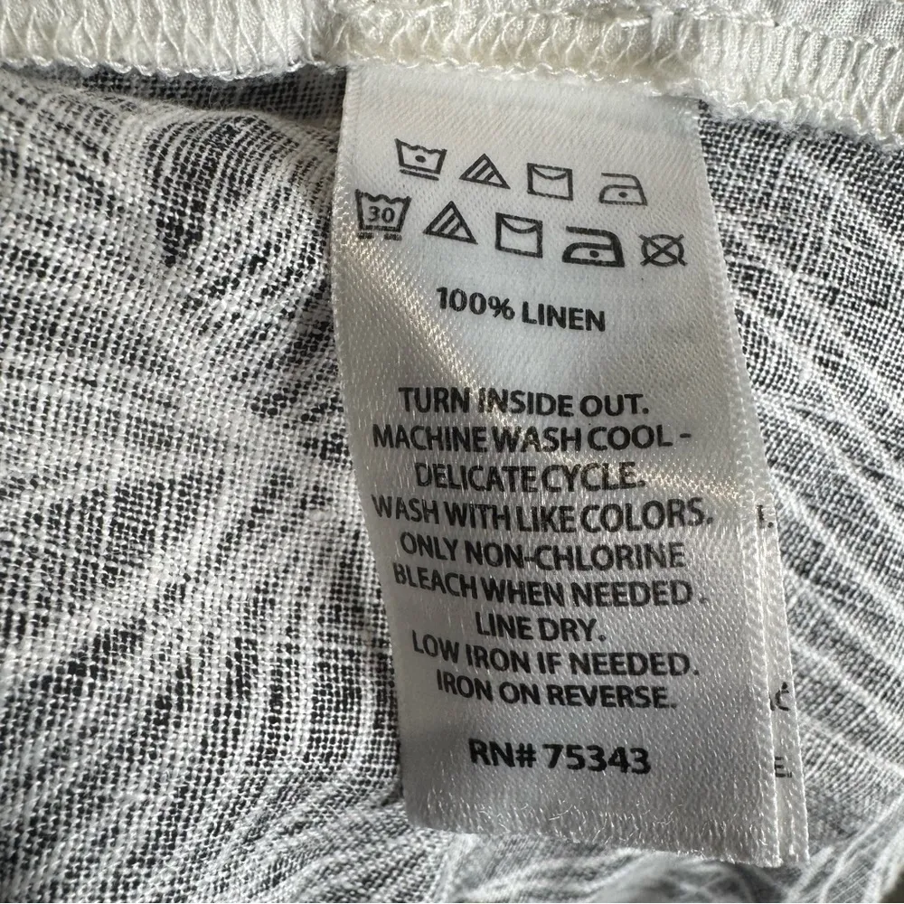 Tahari 100% linen black and white tropical wide leg cropped pants size large - Image 5