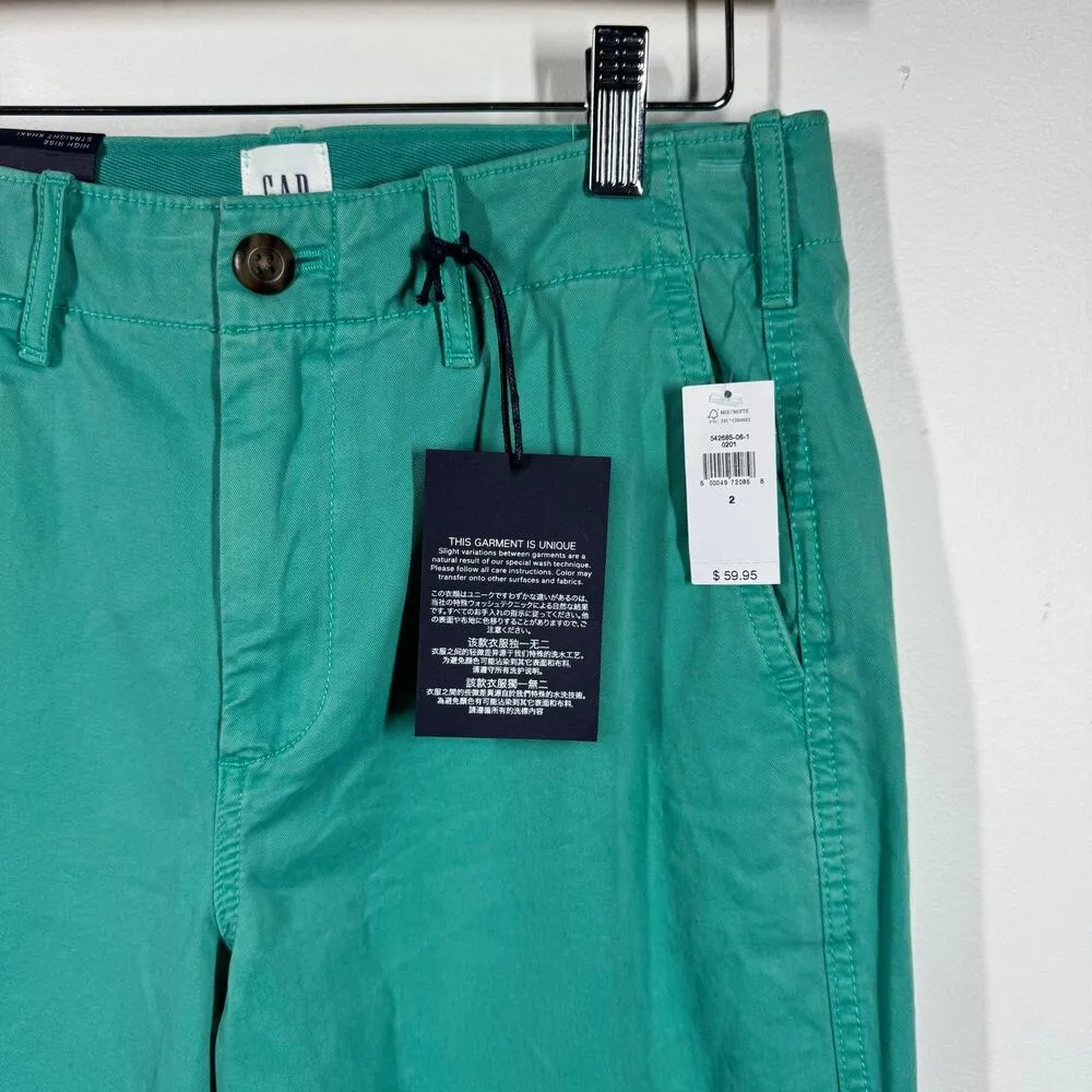 GAP Pants Women 2 NWT Blue Green High Rise Straight Khaki Chino Trouser Preppy - Image 6