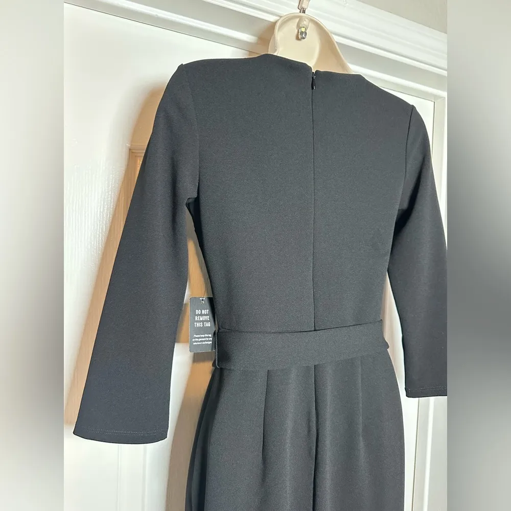 NWT Express Classy Midi 3/4 Sleeve Women’s Belted Little Black Sheath Dress XS - Image 9