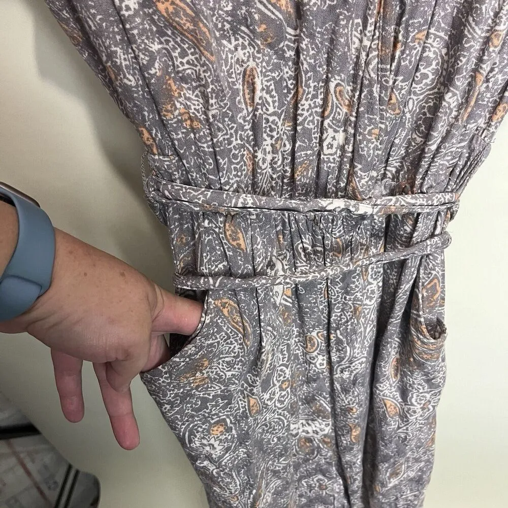 Free People Universal Surplus Jumpsuit Taupe Gray Paisley Small - Image 11