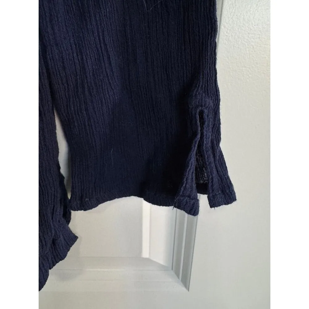 Lilly Pulitzer Freya Crochet Tunic Top Navy Blue Gauze V-Neck Floral Women's S - Image 4