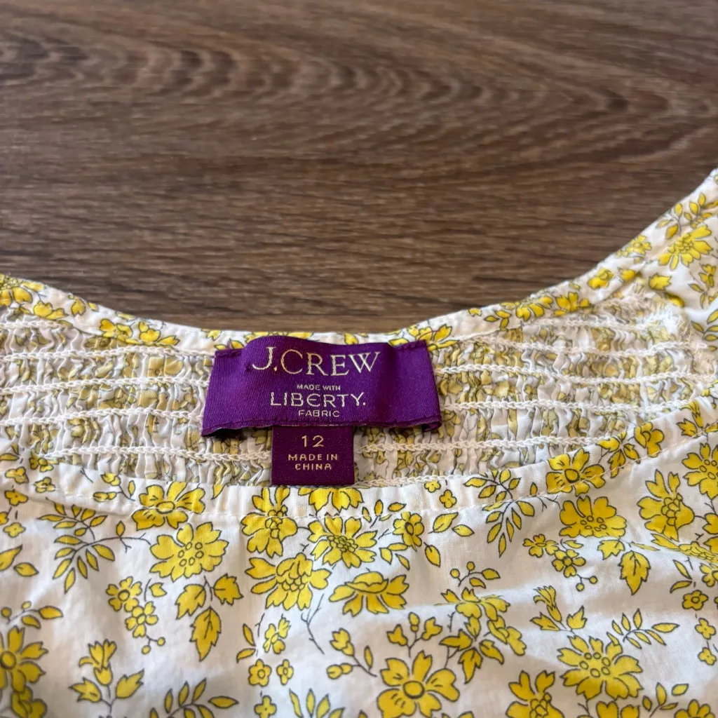 J.Crew Puff Sleeve Floral Top Liberty Capel Yellow Print Fitted Blouse Sz 12 - Image 2