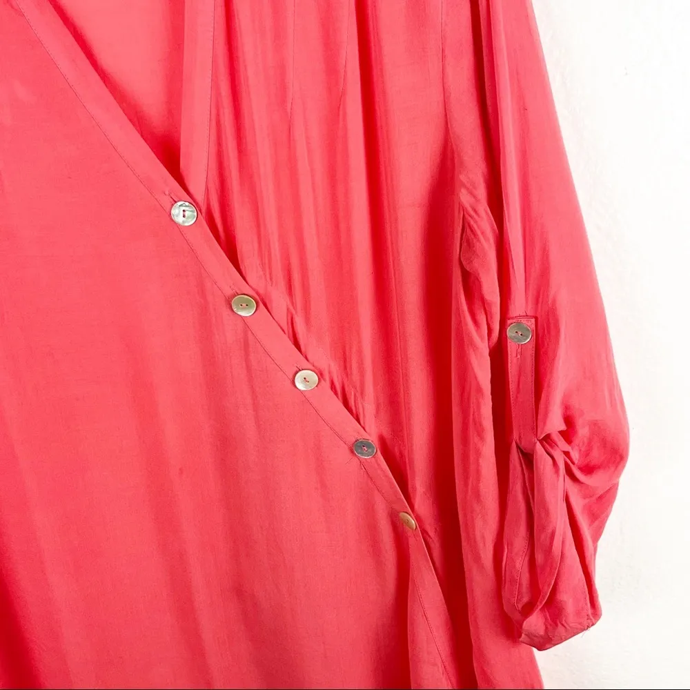 SOFT SURROUNDINGS Pink Coral Diagonal Button A-Symmetrical Tab Sleeves Top Large - Image 6