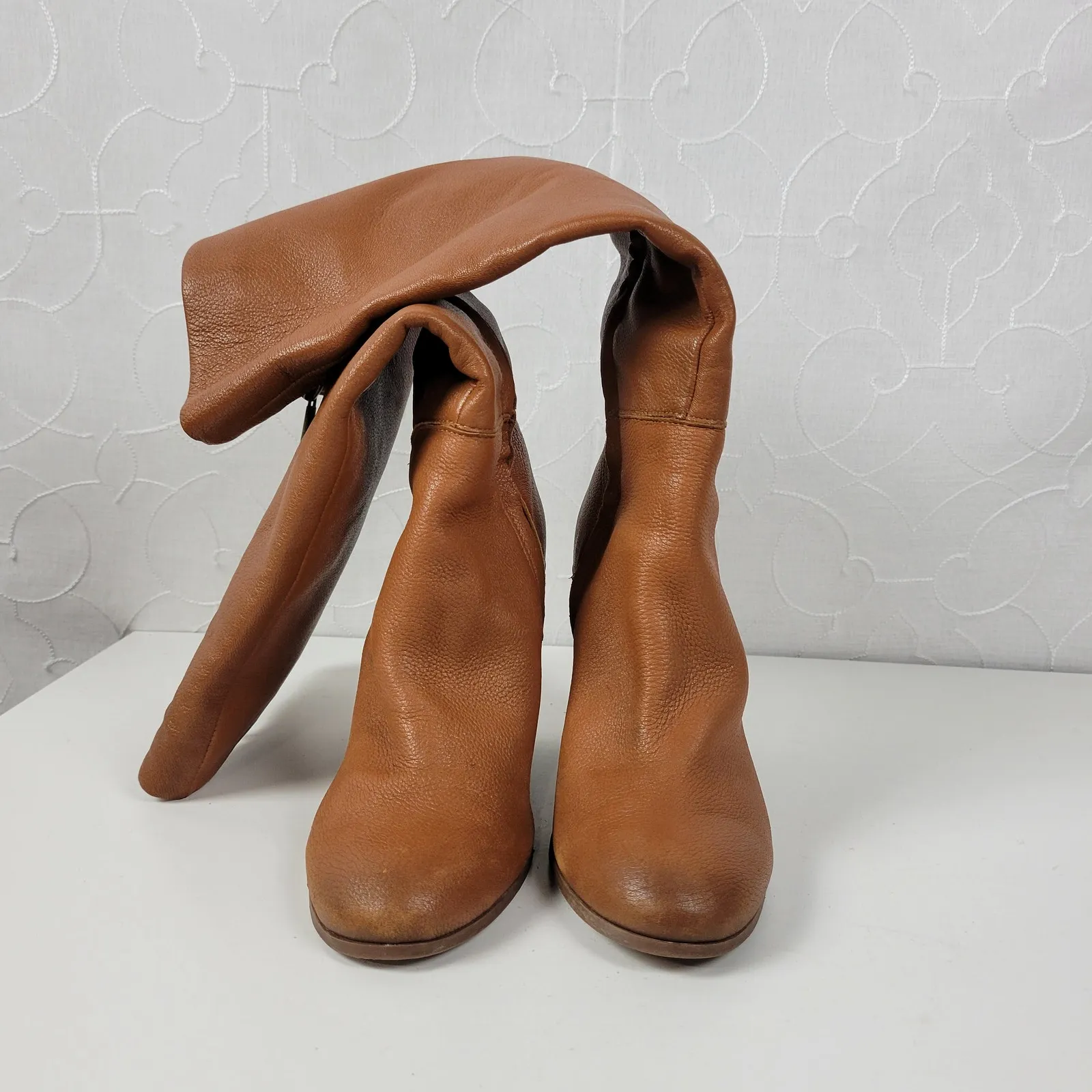 Kenneth Cole NY Justin Womens Boots Size 8.5 Cognac Leather Knee‎ High Round Toe Brown - Image 10