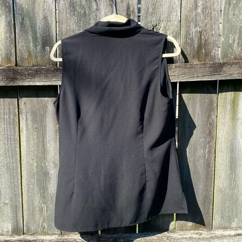 Cabi Black Fringe Scarf Button Down Tank Blouse |‎ M - Image 5