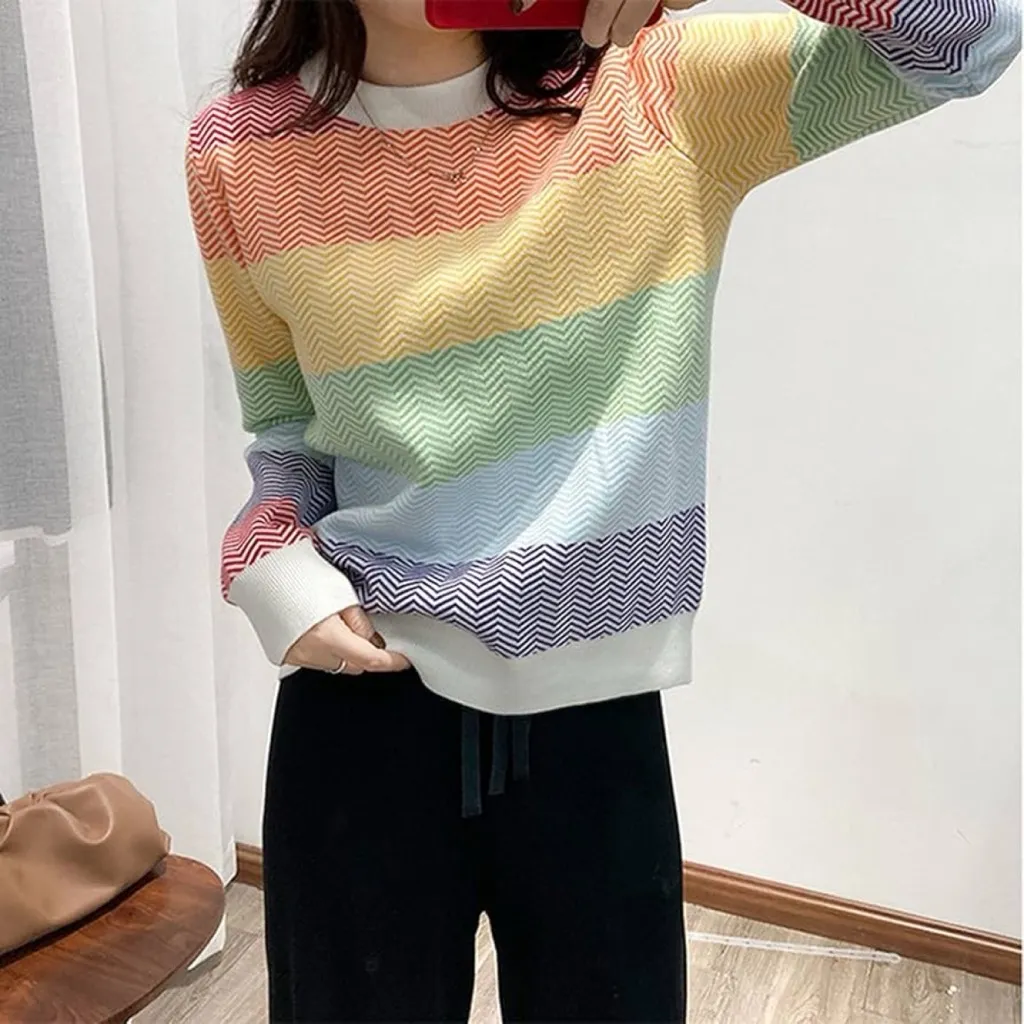 Burryco | rainbow chevron striped sweater Orange Size L - Image 12