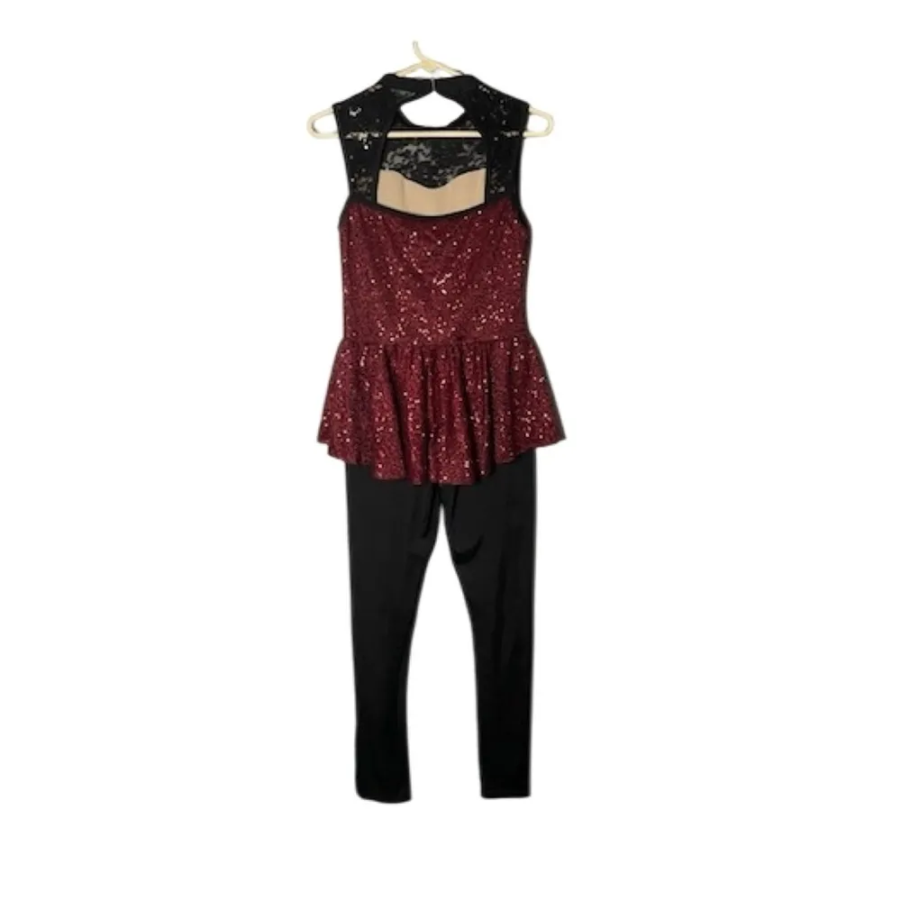 Save Your Tears 14175 Weissman Showtime Dance Costume Black Maroon Adult Medium - Image 3
