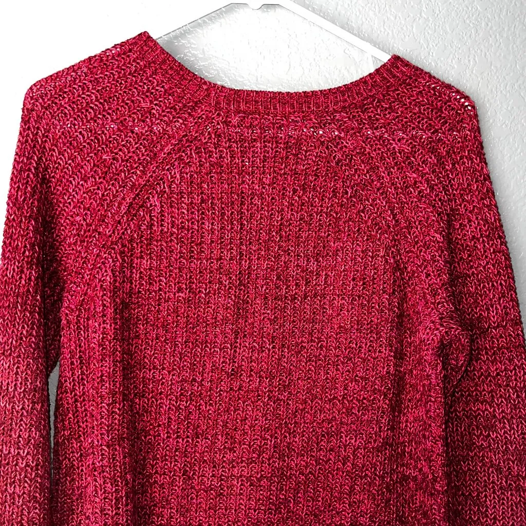 Studio Works Red Cotton Cable Knit Sweater, V-neck, Size Large - Image 6