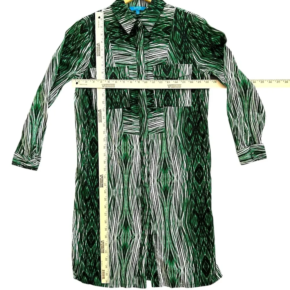 Derek Lam Design Nation Green Pattern Button Down Collared Neckline Shirt‎ Dress - Image 5