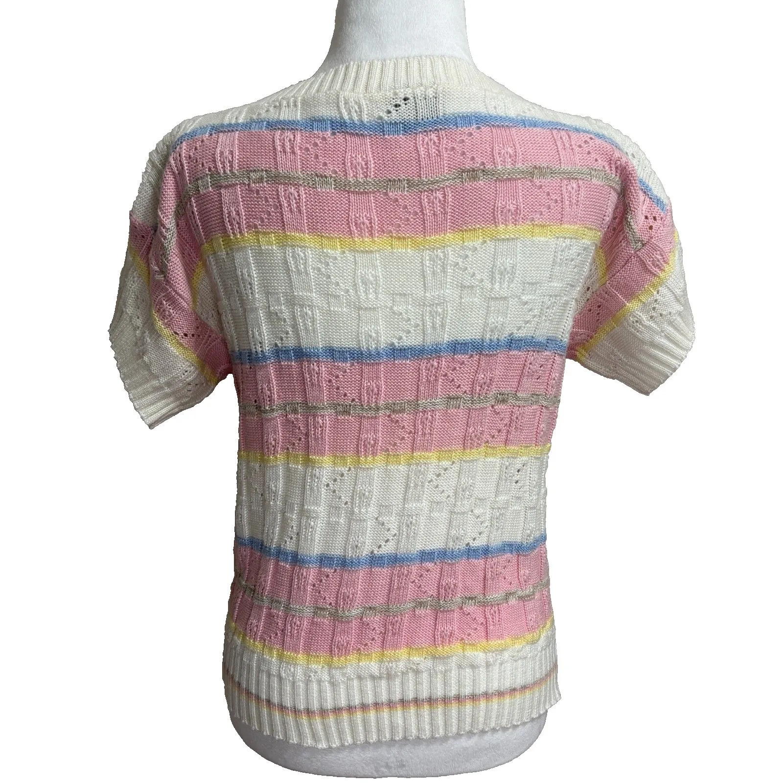 Vtg Keneth Too! Womens Rainbow Pastel Sweater Cottage Career Retro Easter Sz S - Image 4