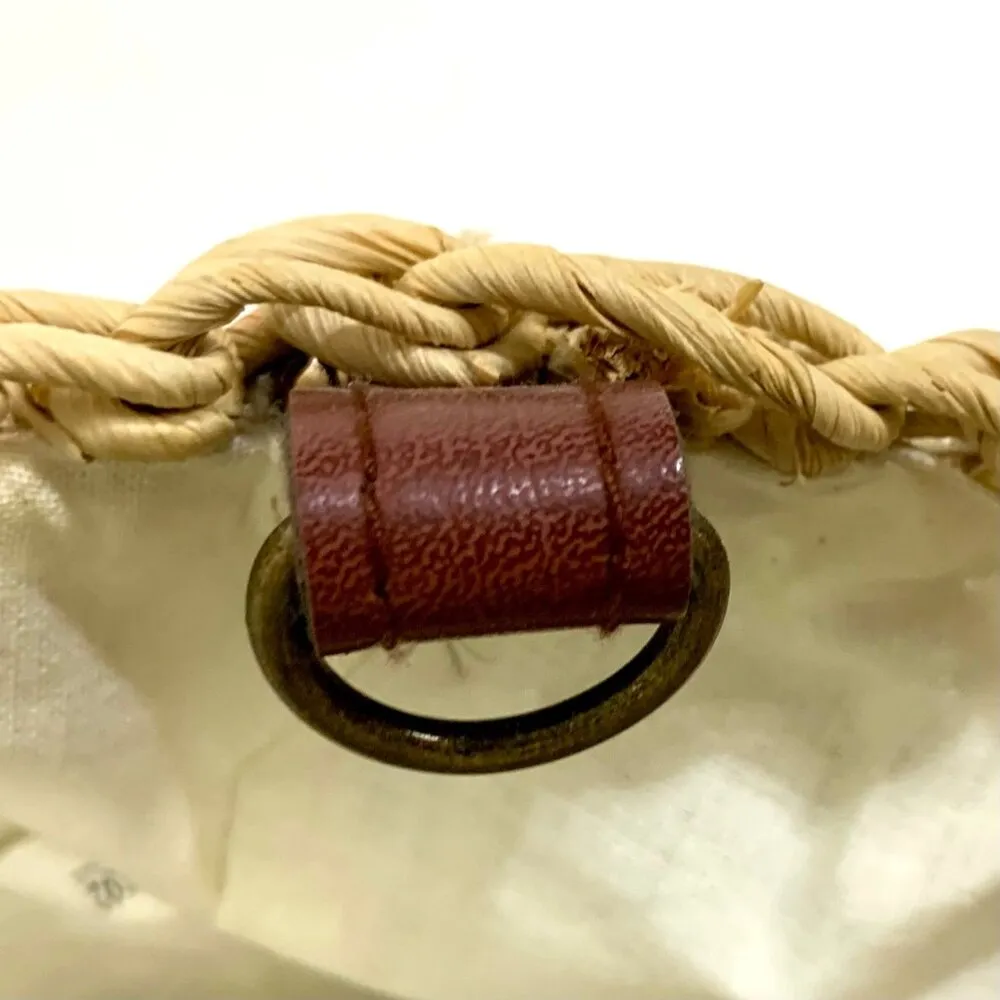 Vintage Boho Woven Straw Tote Bag Multicolor Leather Straps Striped Pattern - Image 9