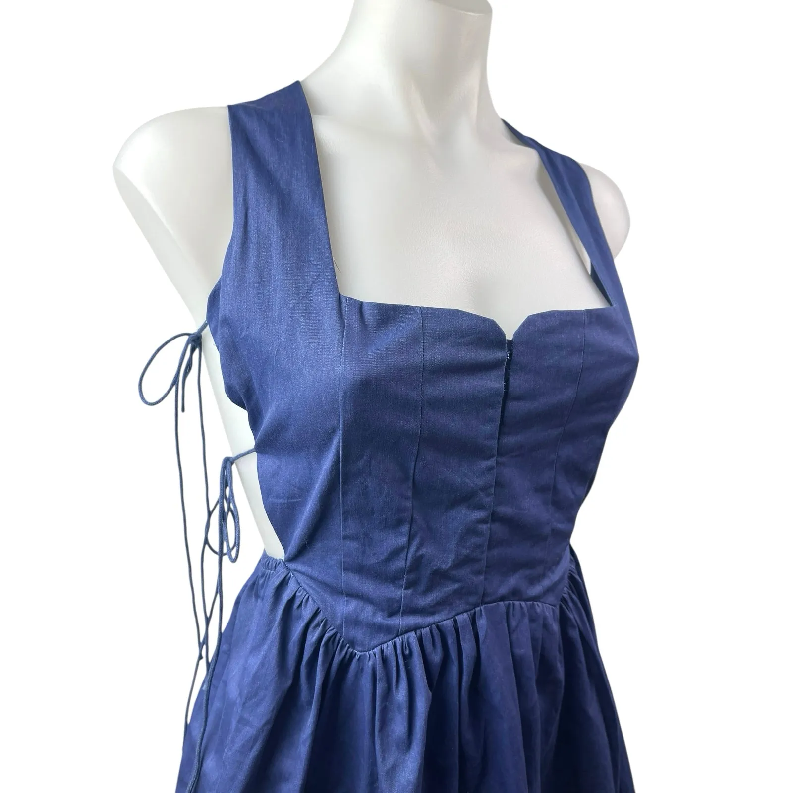 NEW Allina Liu Dashi Blue Sleeveless Lace Square Neck Fit & Flare Mini Dress XS - Image 5
