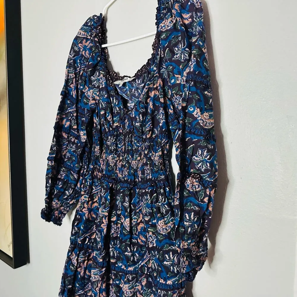 SEA NEW YORK Navy Pink Noah Smocked Long Sleeve Midi Dress Size 2 Blue - Image 13