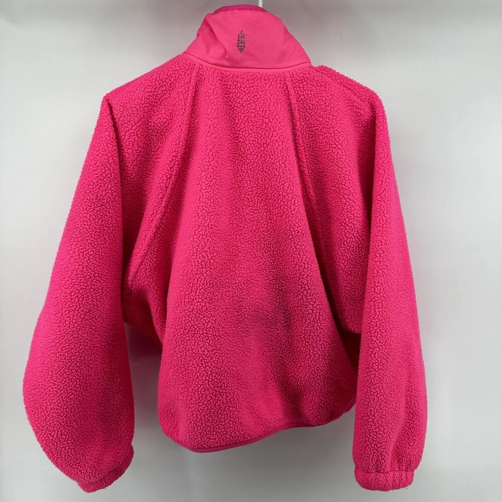 Free People Movement Hit The Slopes Jacket Fuzzy Fleece Pocket Hot Pink Small - Image 6